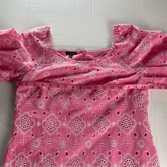 Talbots Pink Puff Sleeve Embroidered Eyelet Shift Dress 100% Cotton Size 4 - Picture 11 of 12